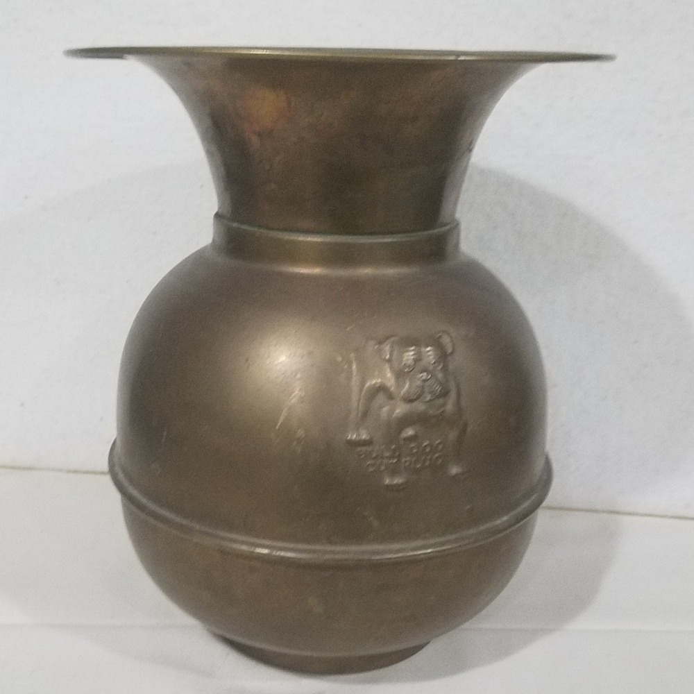 Antique Brass Bulldog Embossed Vase Spittoon Urn Home Decor‎ Ornament